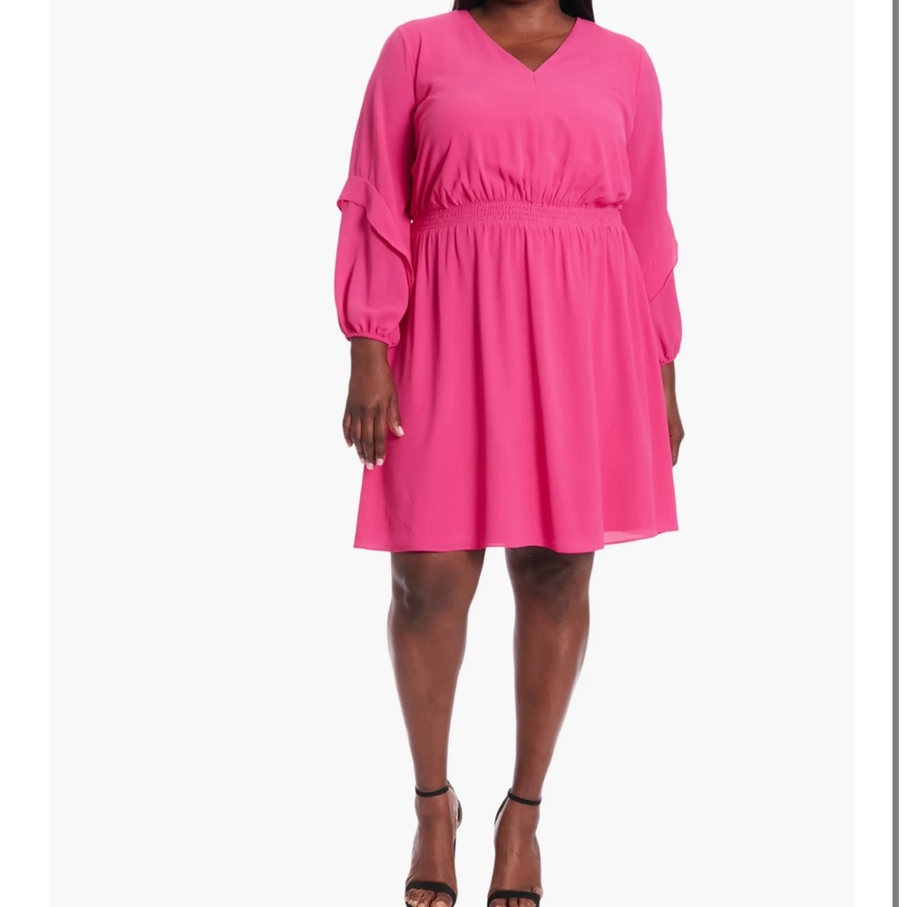 London Times Pink Smocked Waist Long Sleeve